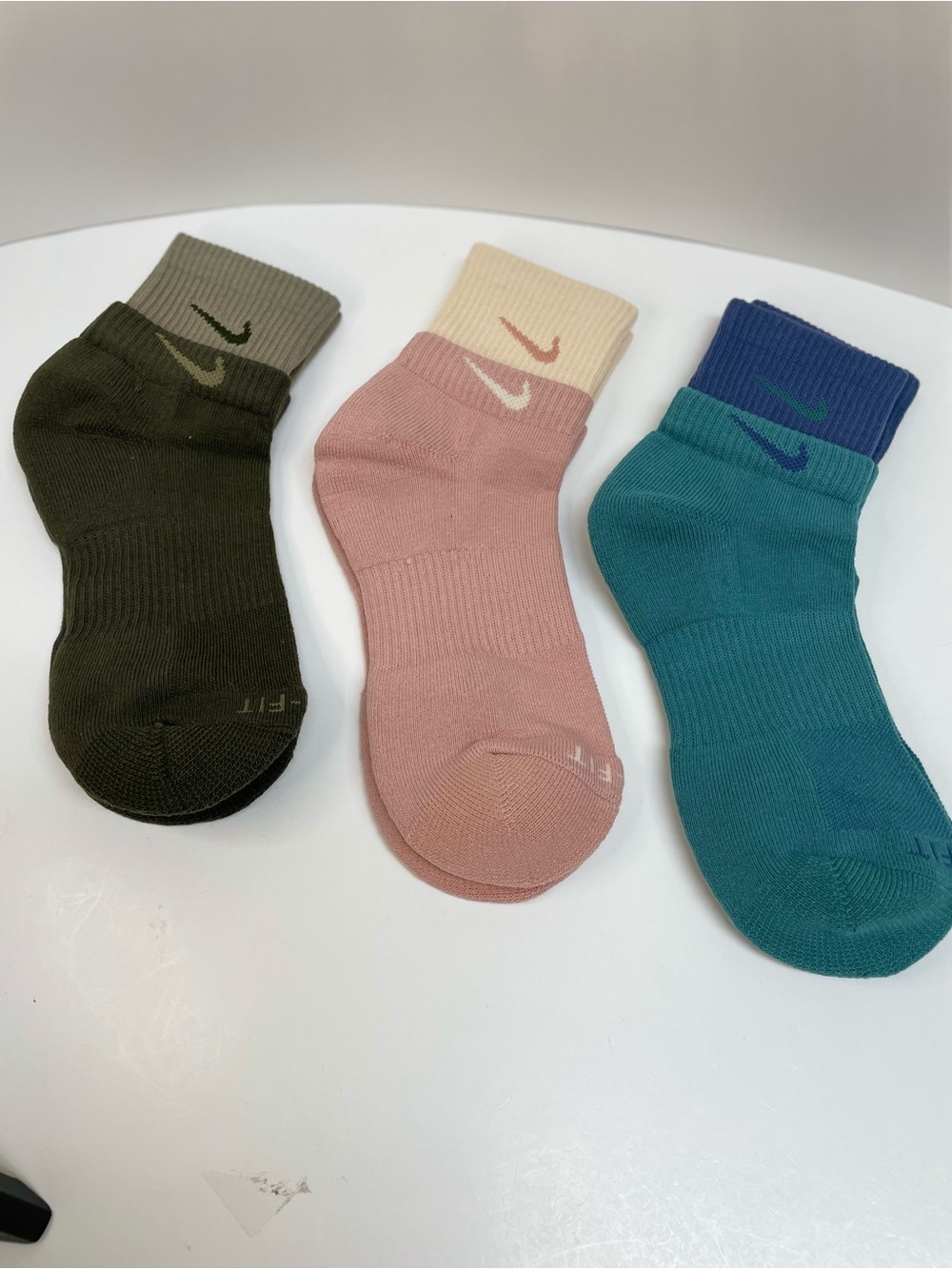Nike Unisex Ankle Socks - Olive Green, Pink, Teal Set of 3